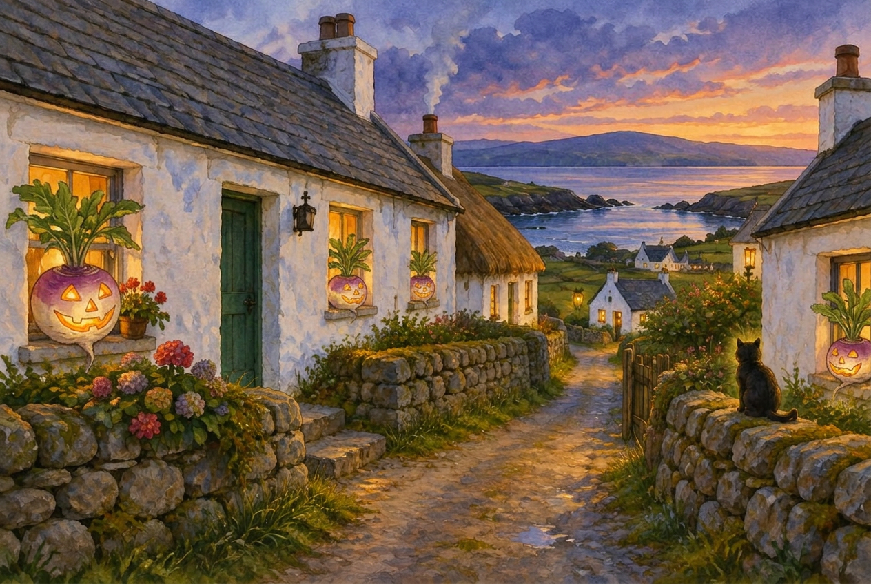 The village lane in Cuil with turnip lanterns glowing